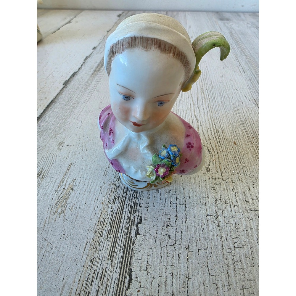 Vintage porcelain‎ girl bust Victorian flowers figurine statue